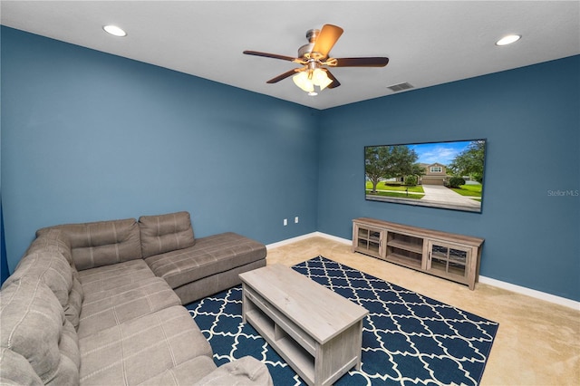 228 Magneta Loop, Auburndale, FL 33823 - living area with carpet, ceiling fan, and recessed lighting