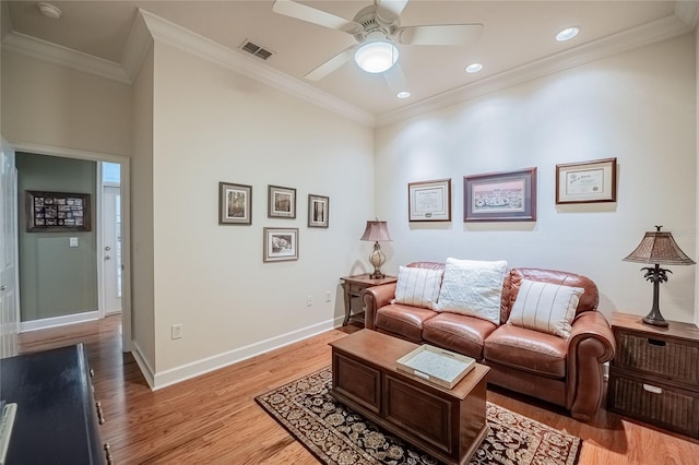 1589 Royal Forest Ct, Lakeland, FL 33811 - living area featuring ceiling fan, light wood-type flooring, recessed lighting, and ornamental molding