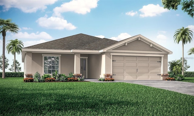 647 Cypress Creek Run, Saint Cloud, FL 34771 - ranch-style home with concrete driveway, stucco siding, a garage, a front lawn, and a shingled roof