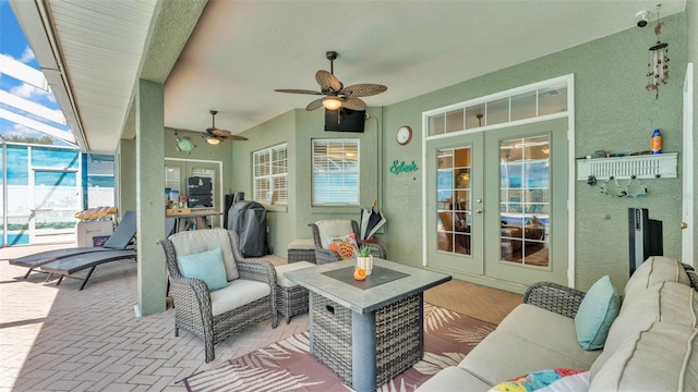 2817 High Winds Ln, Lakeland, FL 33813 - view of patio / terrace featuring french doors, outdoor lounge area, ceiling fan, and a lanai