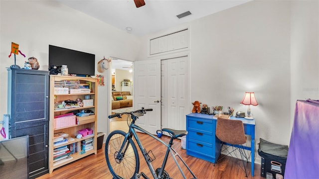 2817 High Winds Ln, Lakeland, FL 33813 - office area featuring a ceiling fan and wood finished floors