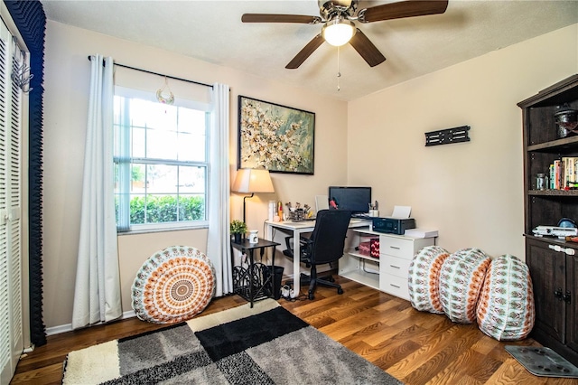 6920 Newman Cir E, Lakeland, FL 33811 - office area with wood finished floors and ceiling fan