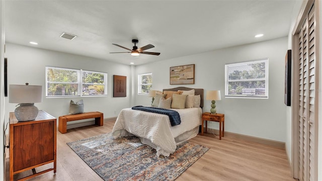 3235 Sandpiper Ln, Mulberry, FL 33860 - bedroom featuring light wood-style flooring, recessed lighting, and ceiling fan