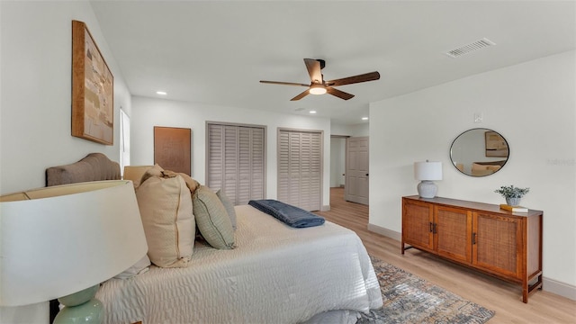 3235 Sandpiper Ln, Mulberry, FL 33860 - bedroom with light wood-type flooring, recessed lighting, and a ceiling fan