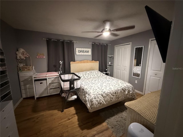 4818 Huron St, Zephyrhills, FL 33541 - bedroom with dark wood-style flooring and ceiling fan