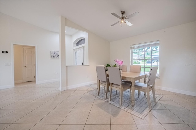 2714 Highlands Vue Pkwy, Lakeland, FL 33813 - dining space featuring vaulted ceiling, light tile patterned floors, and ceiling fan