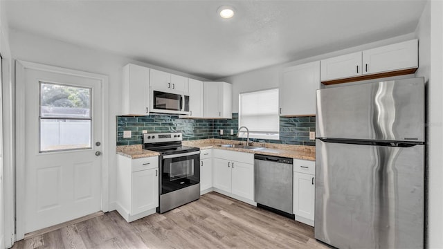1050 Reynolds Rd, Lakeland, FL 33801 - kitchen with appliances with stainless steel finishes, white cabinetry, decorative backsplash, and recessed lighting
