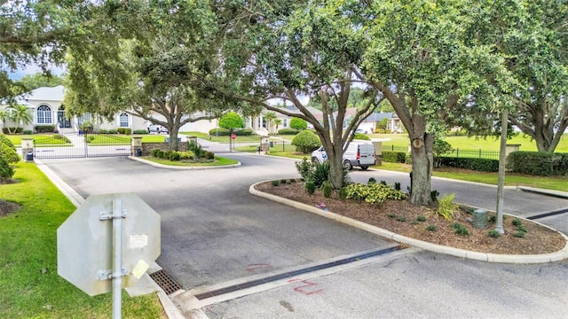 6757 High Grove Dr, Lakeland, FL 33813 - view of asphalt street featuring a gate, curbs, a residential view, and a gated entry