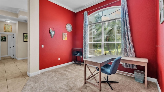 6757 High Grove Dr, Lakeland, FL 33813 - office space with crown molding, tile patterned floors, and carpet flooring