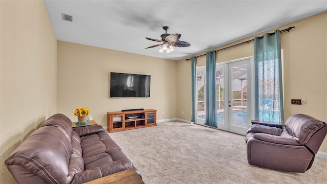 6757 High Grove Dr, Lakeland, FL 33813 - living area with carpet flooring, ceiling fan, and french doors