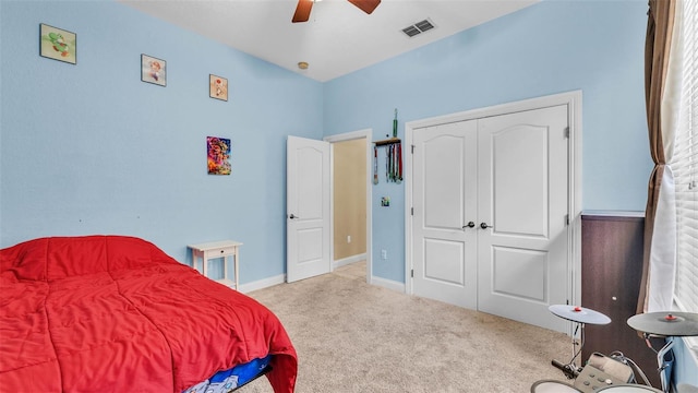6757 High Grove Dr, Lakeland, FL 33813 - bedroom with carpet floors, a ceiling fan, and a closet
