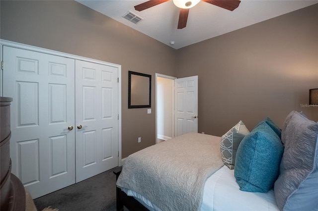 2026 Indian Sky Cir, Lakeland, FL 33813 - bedroom with dark carpet, ceiling fan, and a closet