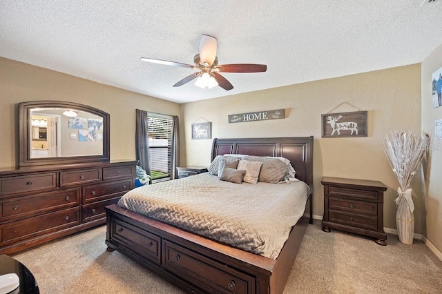 1420 Meadows Pond Dr, Bartow, FL 33830 - bedroom with light colored carpet, a textured ceiling, and a ceiling fan