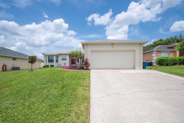 1420 Meadows Pond Dr, Bartow, FL 33830 - ranch-style house with concrete driveway, a front lawn, stucco siding, and an attached garage