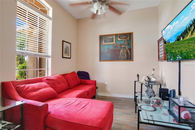 5370 Knights Station Rd, Lakeland, FL 33810 - living area featuring ceiling fan and wood finished floors