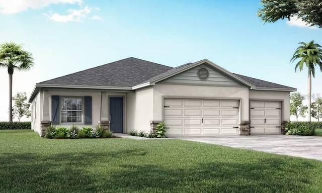 7515 SW 107th Ln, Ocala, FL 34476 - ranch-style house featuring an attached garage, concrete driveway, a front yard, stucco siding, and roof with shingles