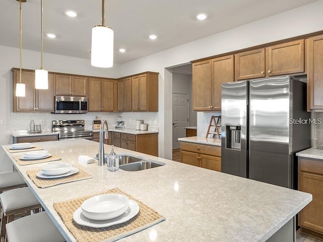 7515 SW 107th Ln, Ocala, FL 34476 - kitchen with stainless steel appliances, decorative backsplash, brown cabinets, and recessed lighting