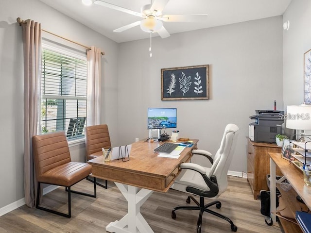 7515 SW 107th Ln, Ocala, FL 34476 - office area featuring light wood-style floors and a ceiling fan