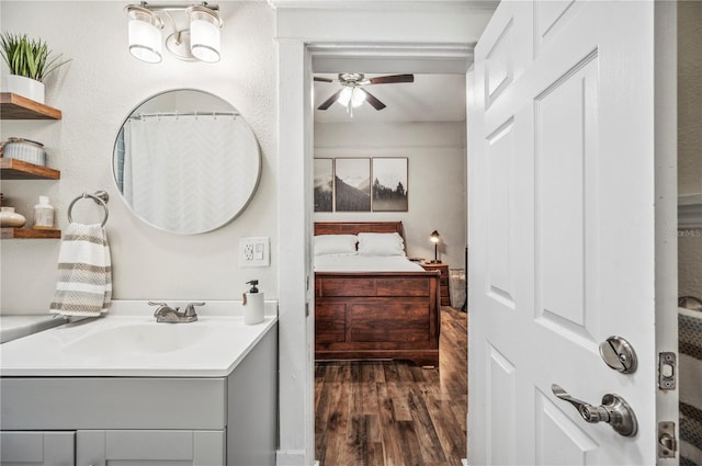 213 Cannon St, Lakeland, FL 33803 - full bathroom featuring ceiling fan, vanity, wood finished floors, and ensuite bathroom