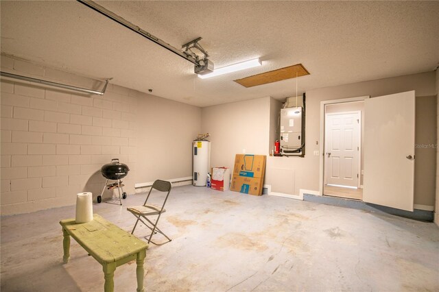 1125 Blackjack Ridge St, Minneola, FL 34715 - garage featuring water heater, a garage door opener, concrete block wall, and heating unit