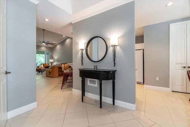 3608 54th Dr W Unit 202, Bradenton, FL 34210 - corridor featuring lofted ceiling, light tile patterned floors, and recessed lighting