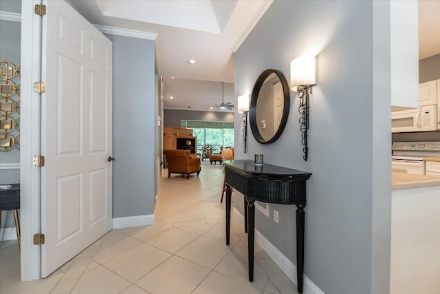 3608 54th Dr W Unit 202, Bradenton, FL 34210 - corridor featuring recessed lighting, light tile patterned floors, and crown molding