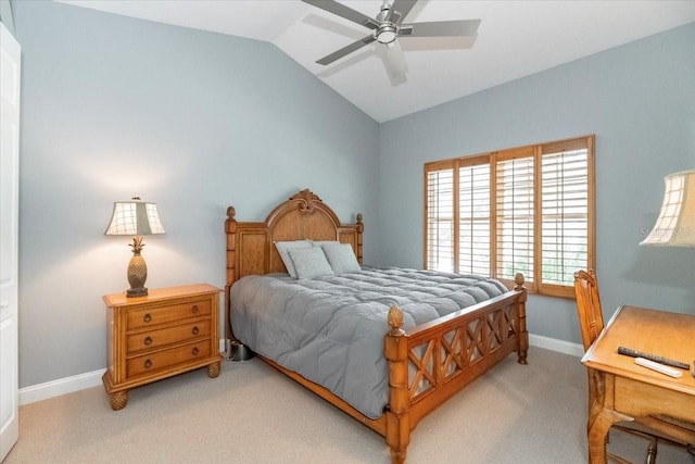 3608 54th Dr W Unit 202, Bradenton, FL 34210 - bedroom with lofted ceiling, light colored carpet, and ceiling fan
