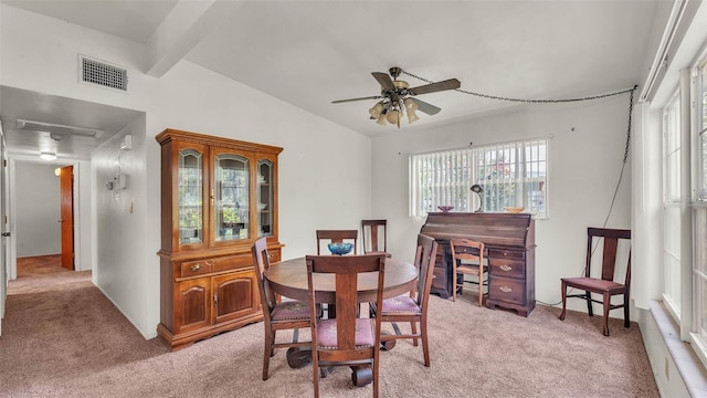 640 Forrest Dr, Bartow, FL 33830 - dining area featuring light carpet, plenty of natural light, ceiling fan, and lofted ceiling