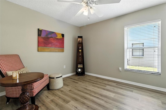 6410 Beechnut Dr, Lakeland, FL 33813 - living area featuring ceiling fan, light wood finished floors, and a textured ceiling