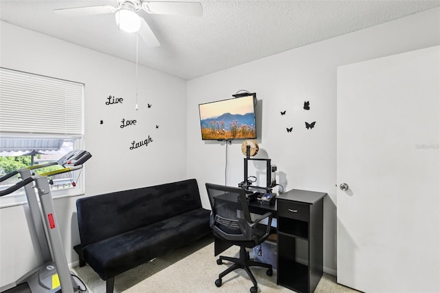 3854 Feather Dr, Lakeland, FL 33812 - office area with carpet, a ceiling fan, and a textured ceiling