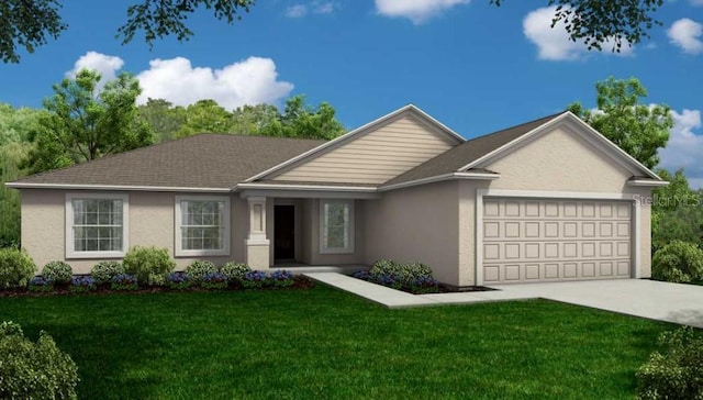 35 Graner Dr, Frostproof, FL 33843 - single story home featuring an attached garage, a front yard, driveway, and stucco siding