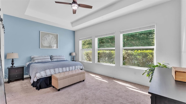 11825 Frost Aster Dr, Riverview, FL 33579 - carpeted bedroom with a raised ceiling and ceiling fan