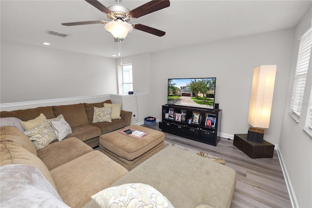 1044 Oliveto Verdi Ct, Brandon, FL 33511 - living room featuring wood finished floors, recessed lighting, and ceiling fan