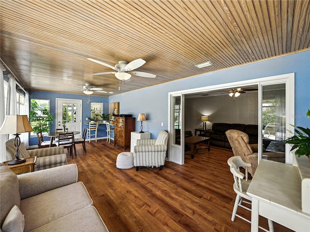 1232 Fairlee St, Lakeland, FL 33813 - living room featuring wood finished floors, a ceiling fan, and wood ceiling