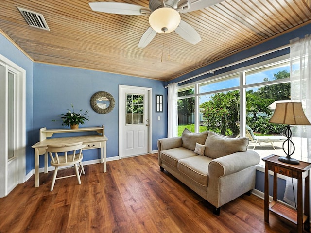 1232 Fairlee St, Lakeland, FL 33813 - living area with a ceiling fan, wood finished floors, and wooden ceiling