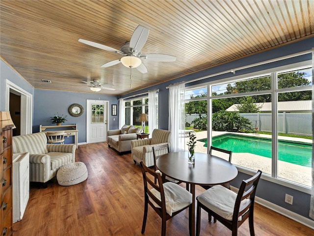 1232 Fairlee St, Lakeland, FL 33813 - dining room with wood ceiling, ceiling fan, and wood finished floors