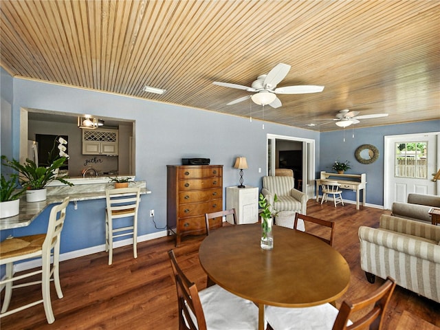 1232 Fairlee St, Lakeland, FL 33813 - dining area with wood finished floors, wooden ceiling, and a ceiling fan