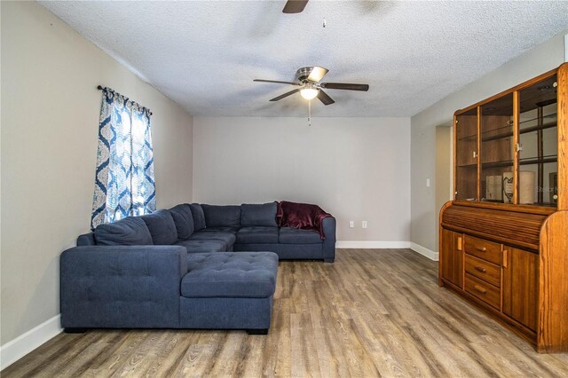 3542 Raintree Ct, Lakeland, FL 33803 - living room with ceiling fan, wood finished floors, and a textured ceiling