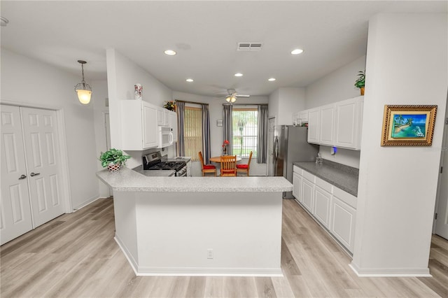 4242 Whistlewood Cir, Lakeland, FL 33811 - kitchen featuring appliances with stainless steel finishes, ceiling fan, light wood-style floors, and recessed lighting