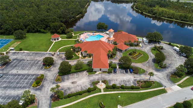 4242 Whistlewood Cir, Lakeland, FL 33811 - aerial overview of property's location featuring a nearby body of water and a pool area