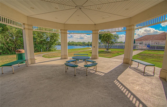 4242 Whistlewood Cir, Lakeland, FL 33811 - view of patio / terrace featuring a water view and a gazebo