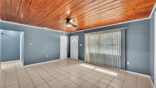 712 N Gary Rd, Lakeland, FL 33801 - spare room with wood ceiling, a ceiling fan, and light tile patterned floors