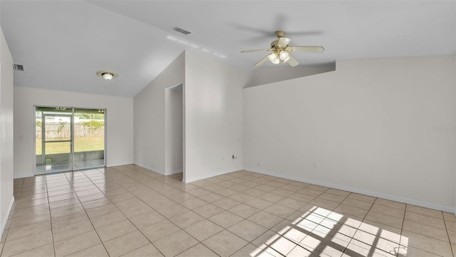 4515 Starfish Ave, Sebring, FL 33870 - empty room with lofted ceiling, ceiling fan, and light tile patterned floors