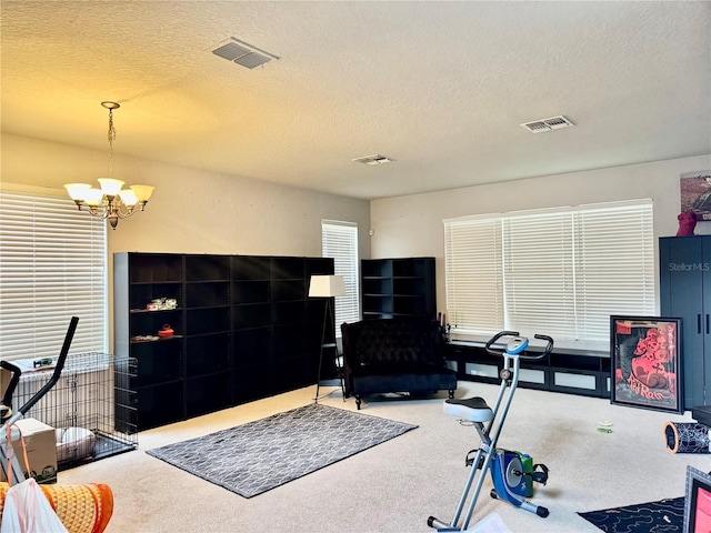 4665 SW 40th Pl, Ocala, FL 34474 - carpeted home office featuring a textured ceiling and a chandelier