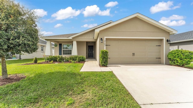 4143 Red Fern Ln, Lakeland, FL 33811 - ranch-style home featuring stucco siding, a garage, concrete driveway, and a front lawn