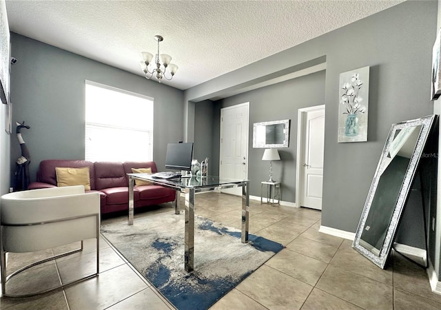 13303 Moss Park Ridge Dr, Orlando, FL 32832 - tiled office with a chandelier and a textured ceiling