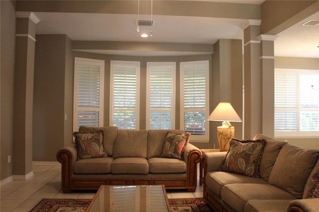 3023 Northfield Dr, Tarpon Springs, FL 34688 - living room with light tile patterned flooring and baseboards
