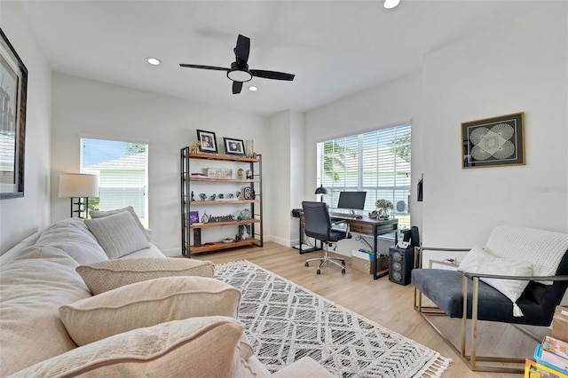 122 Amber Blvd, Auburndale, FL 33823 - office area with a ceiling fan, light wood-type flooring, and recessed lighting