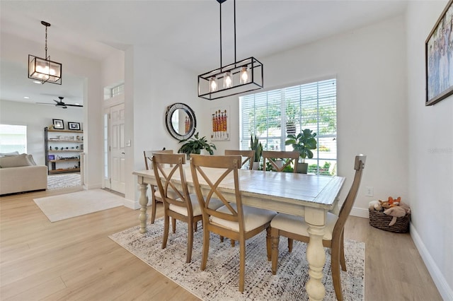 122 Amber Blvd, Auburndale, FL 33823 - dining room featuring light wood-style flooring, ceiling fan, and a chandelier