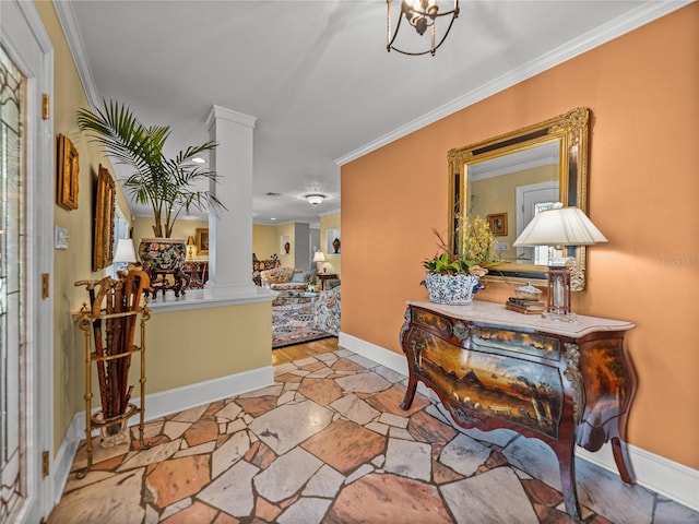 2213 Woodbine Ave, Lakeland, FL 33803 - entryway featuring crown molding, ornate columns, and stone finish flooring